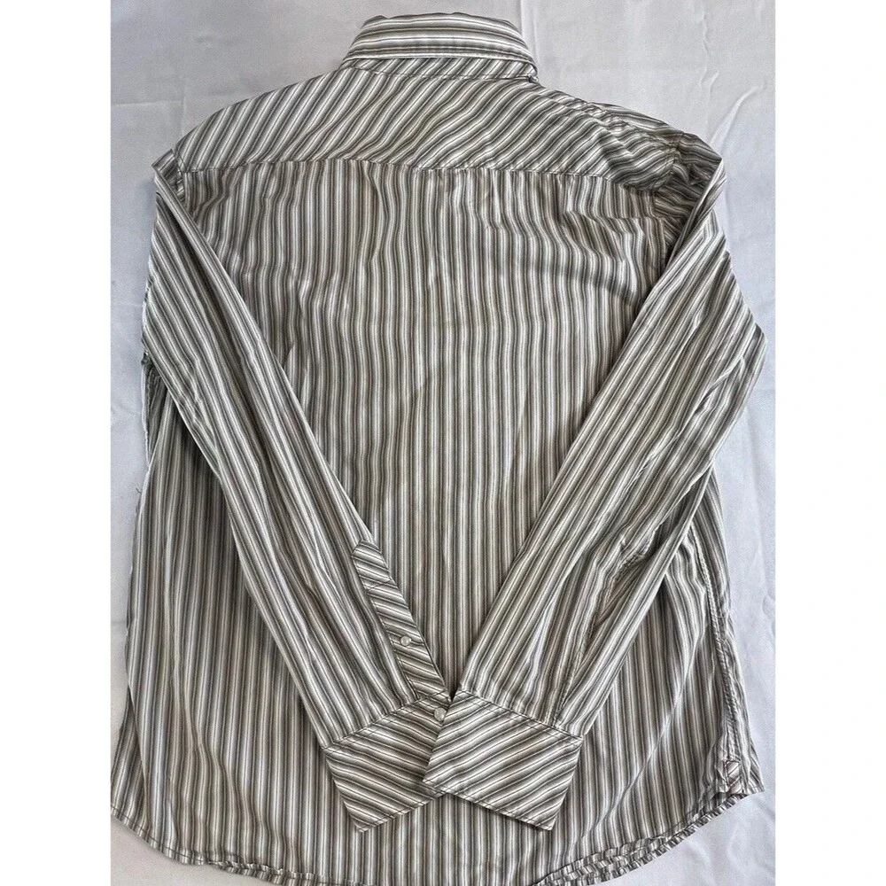 Banana Republic Mens Slim Fit Brown White StripedLong Sleeve Snap Shirt Size L